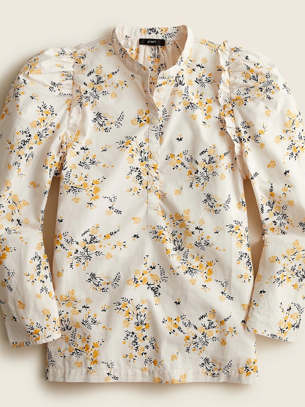 J. Crew Womens Cream Budding Floral Half Button Down Puff Sleeve Top Size XS